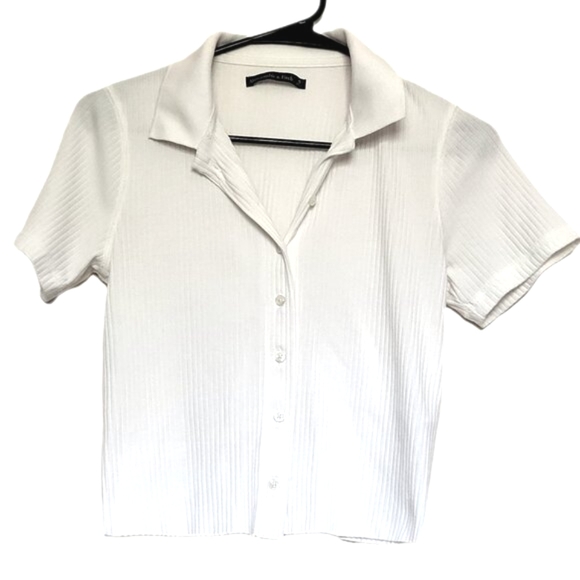 ABERCROMBIE & FITCH Women's Ribbed Button Down Cream Top Size Small - Picture 2 of 6